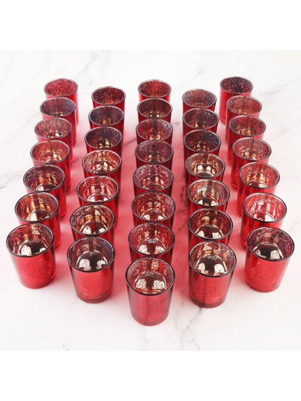 Elegant Red Mercury Glass Tea Light Holders Set of 36 - Votive Candle Holders